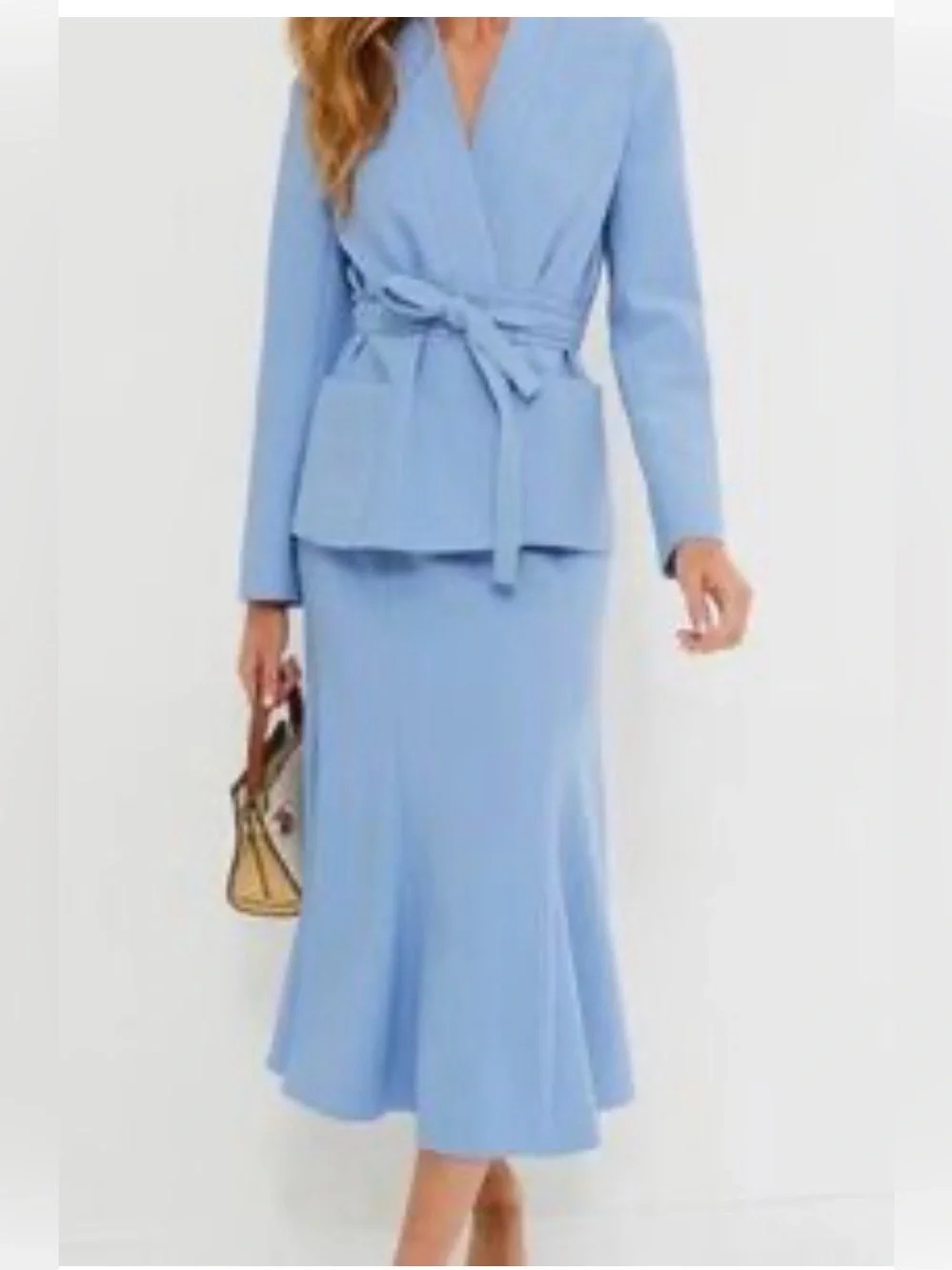 Tuckernuck Cornflower Blue Gracie Wrap Blazer & Matching Midi Skirt Set